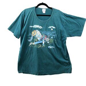 VTG College Ware Graphic T Shirt Teal Short Sleeve Womens 18W/20W Vacation